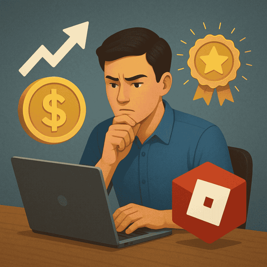 Imagem editorial com foco digital para Roblox rewards